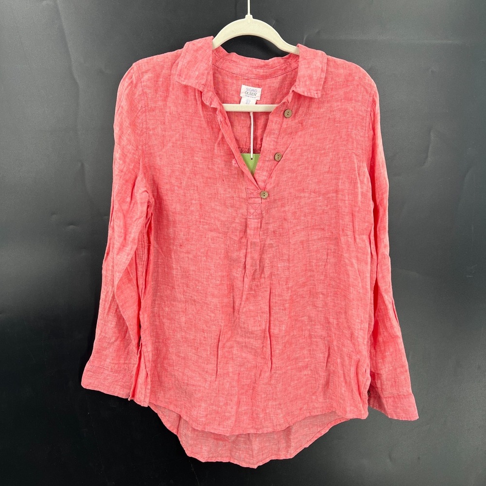 New Sigrid Olsen nantucket red  popover linen top lagenlook coastal grandma S